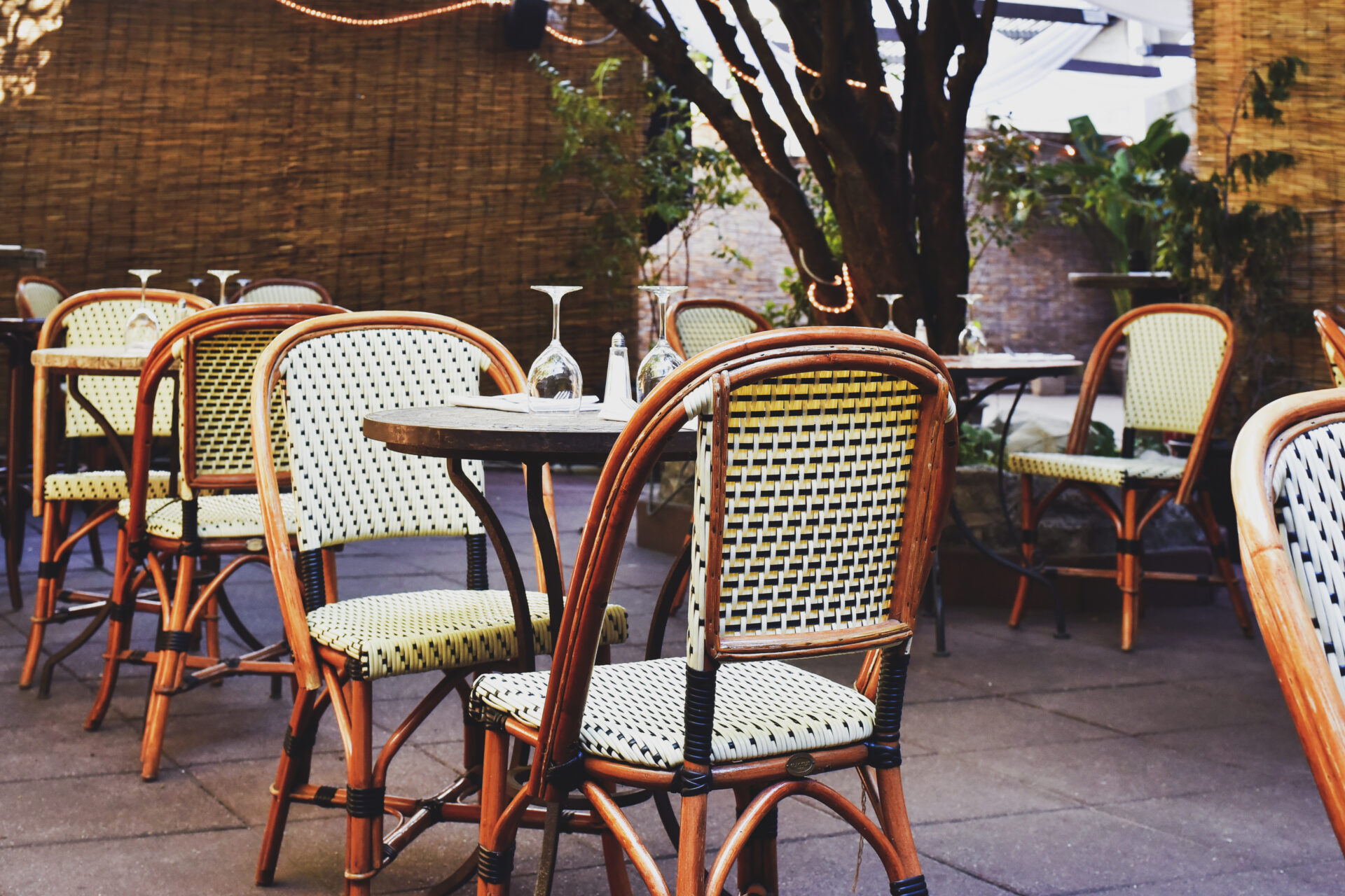 A table and chairs outside on the patio.